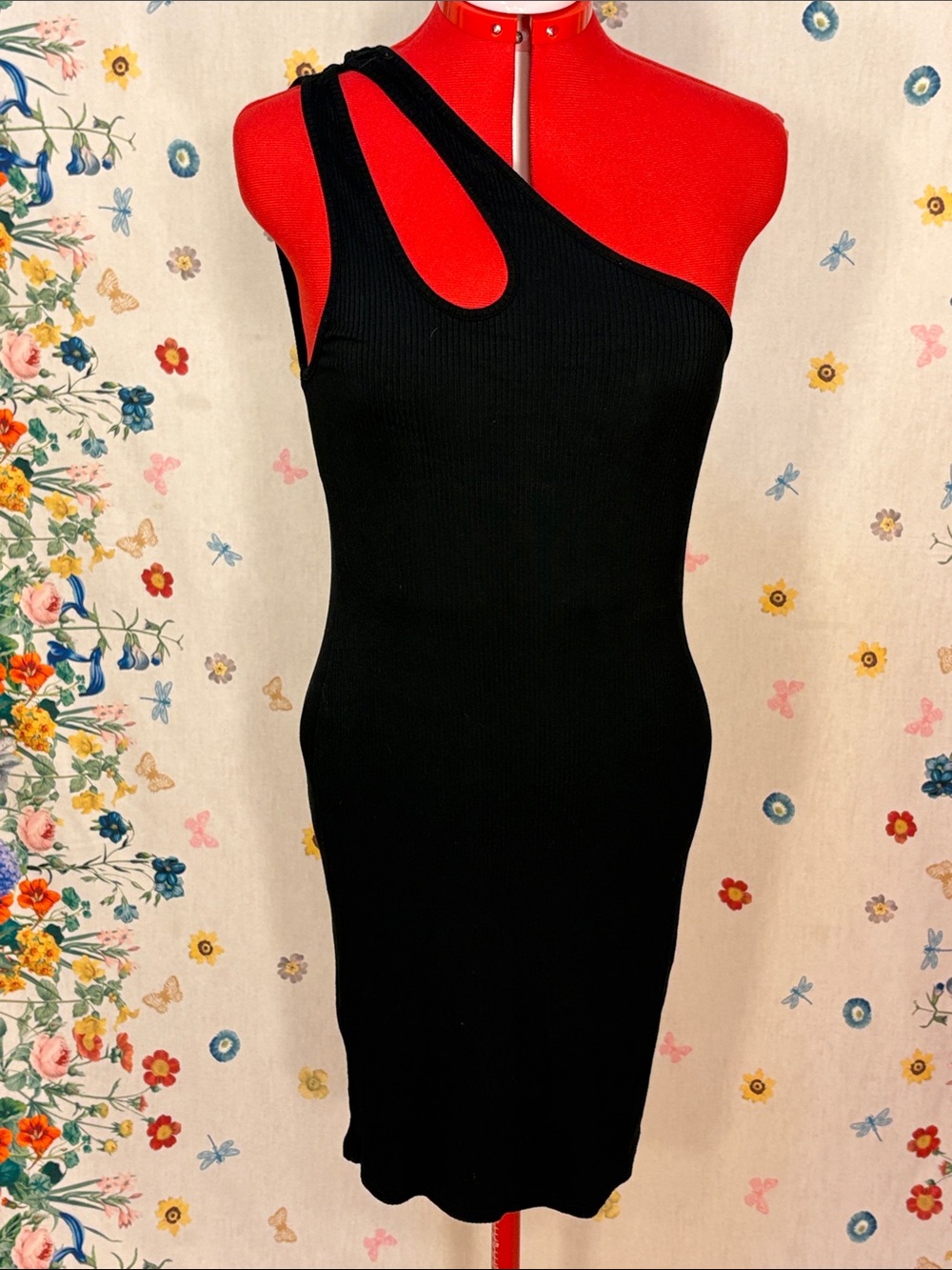 Princess Polly Black One-Shoulder Ribbed Cutout Bodycon Dress - Picture 1 of 9